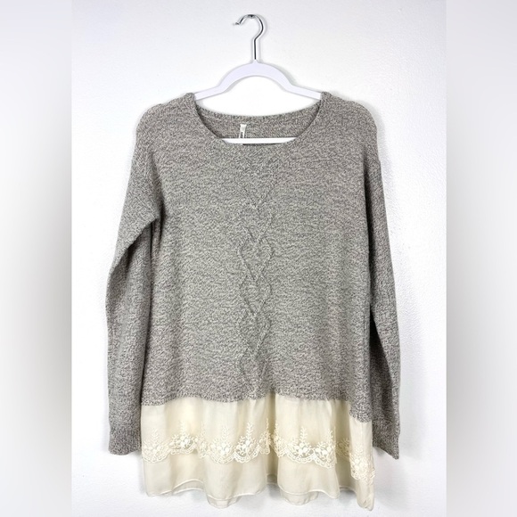 Kate Collection Heather Gray Heart & Lace Trim Sweater Medium Girly Romantic - Picture 1 of 6